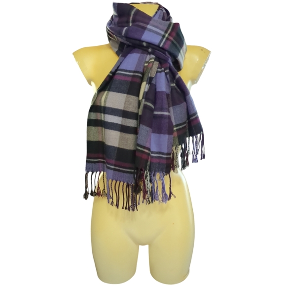 🌹3/15🌹 Purple Pink White and Tan Soft Warm Long Scarf with Fringe - Picture 2 of 4